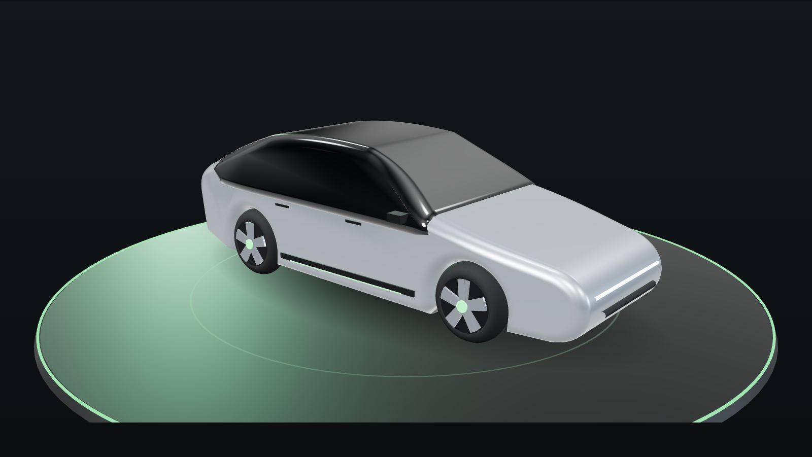 Demo electric vehicle shown from the front three-quarter angle